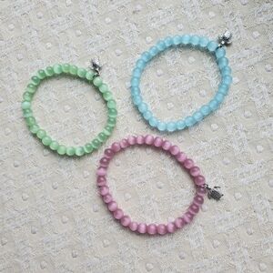 Set of Three Beaded Bracelets in Sea Glass Colors